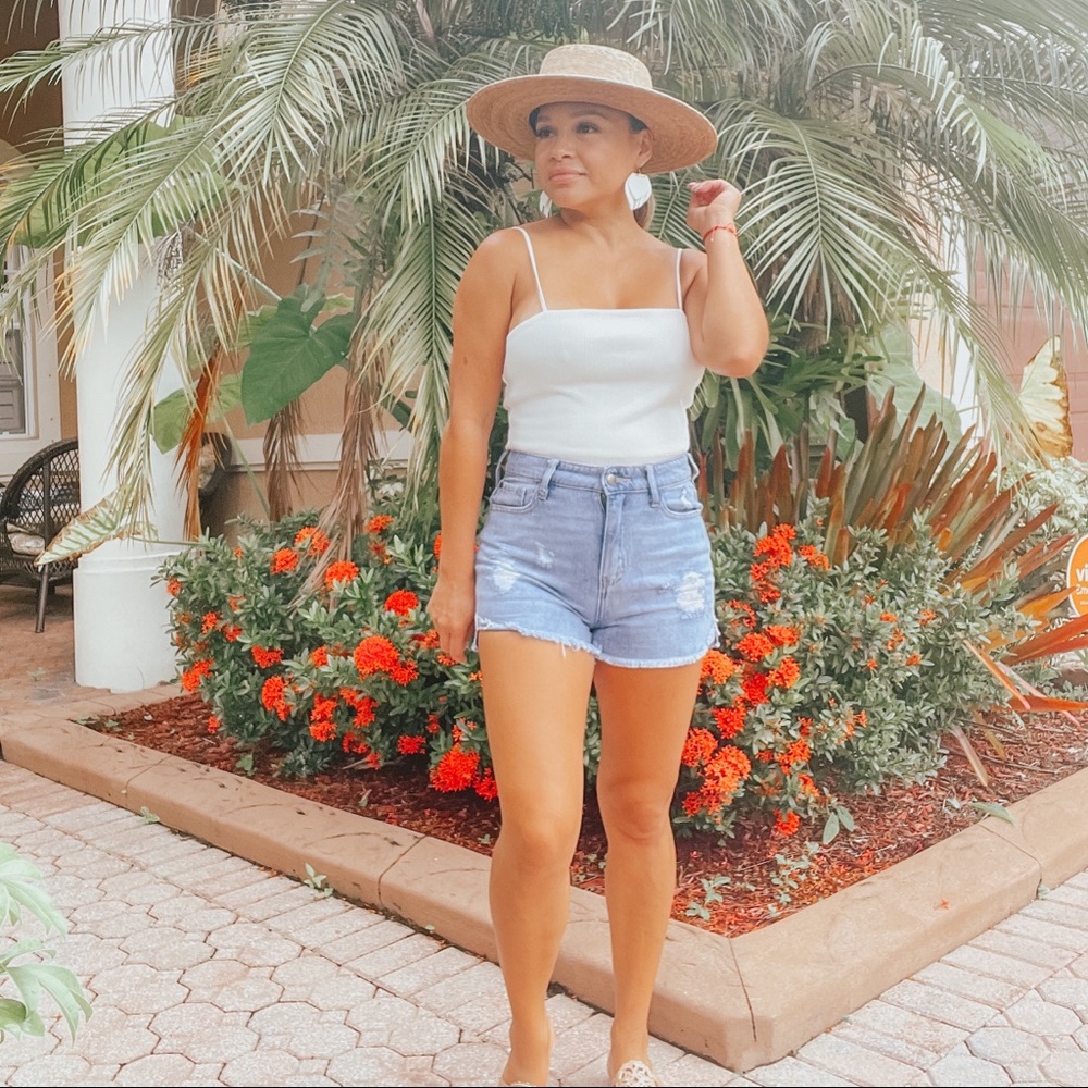 High rise denim shorts